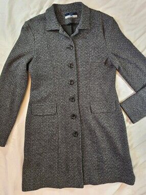 Blue Point Womens Gray Button Front Faux Pocket Long Blazer Jacket Size Medium